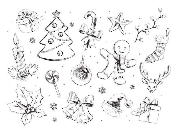 Hand drawn collection of christmas sketches