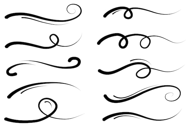 Vector hand drawn collection of curly swings swashes punches rotating calligraphy icon quote highlight text elements