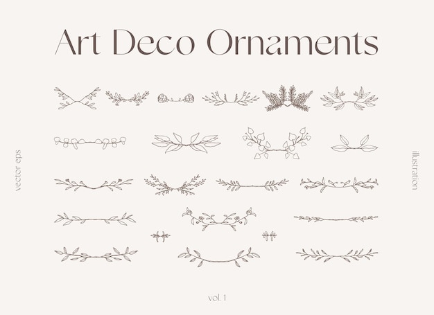 Hand drawn collection of decorative floral elements and botanical drawings