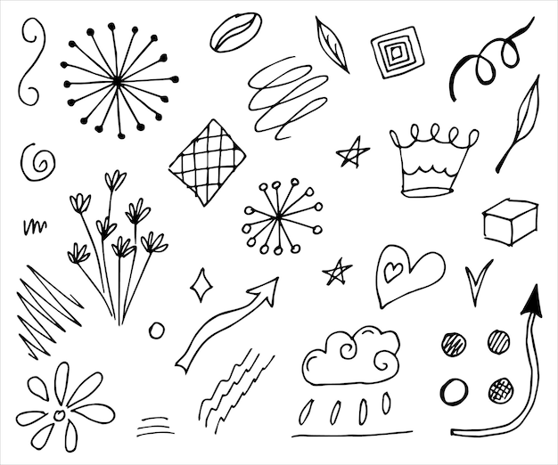 Hand drawn collection of different doodle elements for design concept