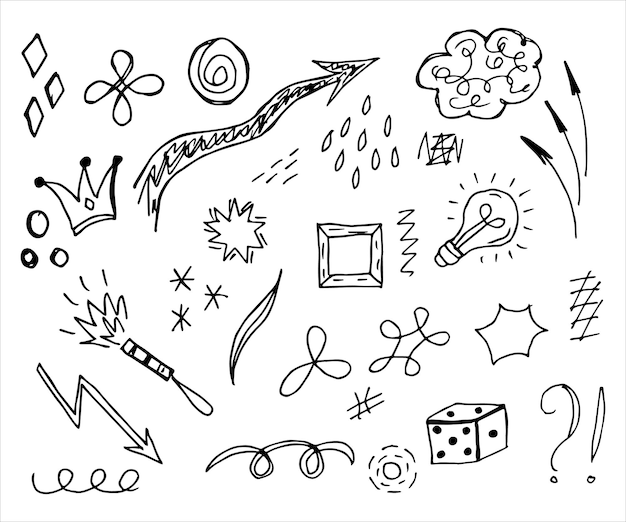 Collezione disegnata a mano di elementi di doodle per il concetto di design