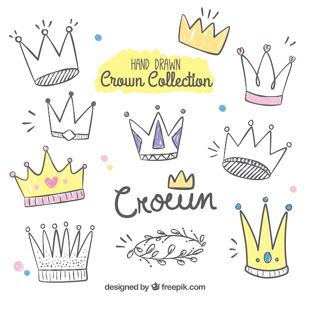 Vector hand-drawn collection of funny crowns