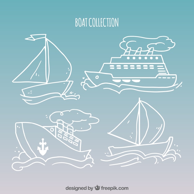 Vector hand-drawn collection of lineal boats