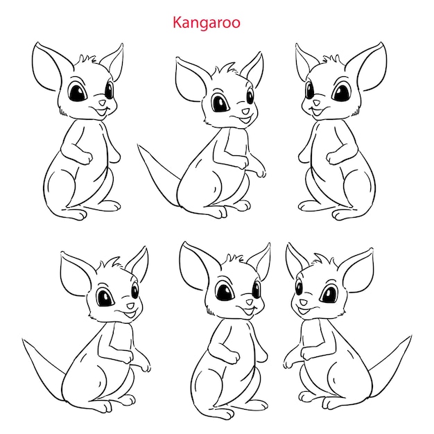 Вектор Ручная коллекция иллюстраций детских симпатичных поз кенгуру