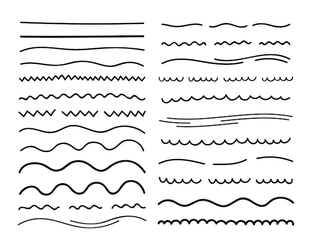 Vettore raccolta disegnata a mano di tratti di sottolineatura in stile doodle pennello marcatore varie forme disegno grafico vettoriale