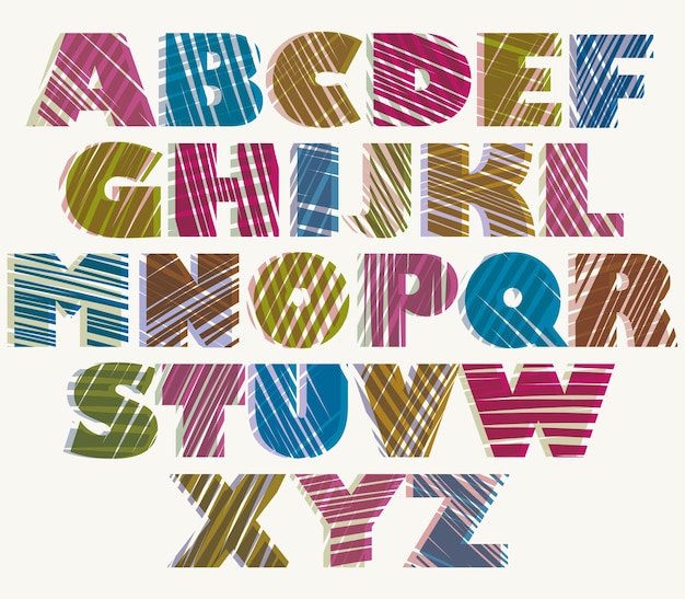 Vector hand drawn color bold font sketch style alphabet vector eps 8