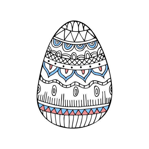 Hand drawn color doodle easter egg Easter zentangle Vector egg with ornament