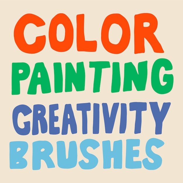 Creatività di pittura a colori disegnata a mano e set di scritte a pennello