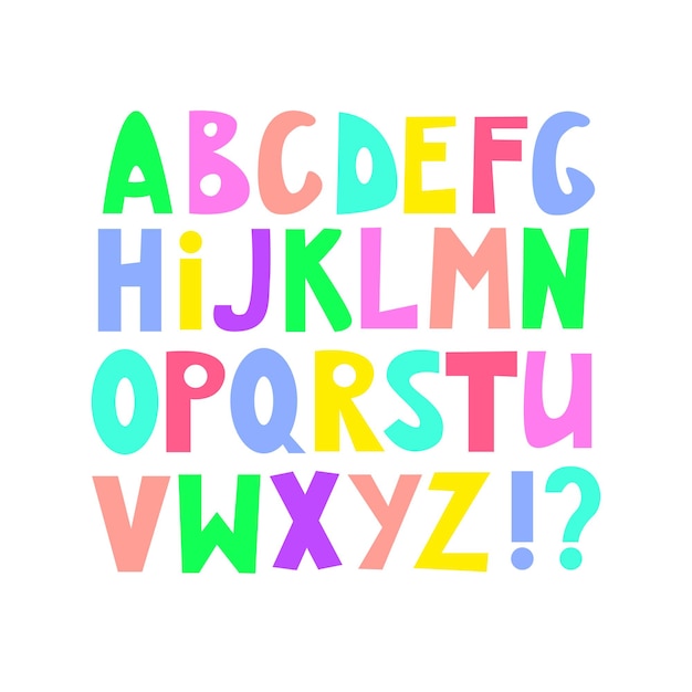 Hand drawn colored alphabet for children education