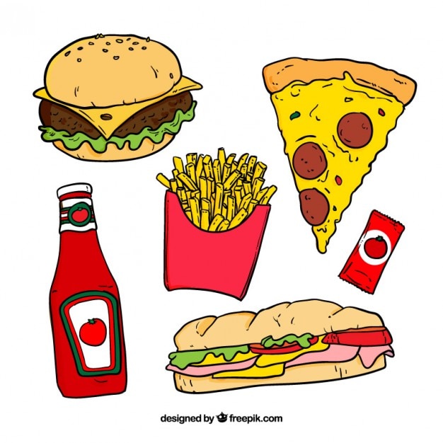 Hand drawn colored fast food