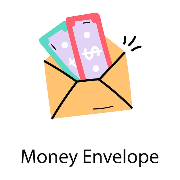 Vector hand drawn colored icon of money envelope