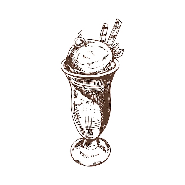 A hand drawn colored sketch of ice cream balls in a cup