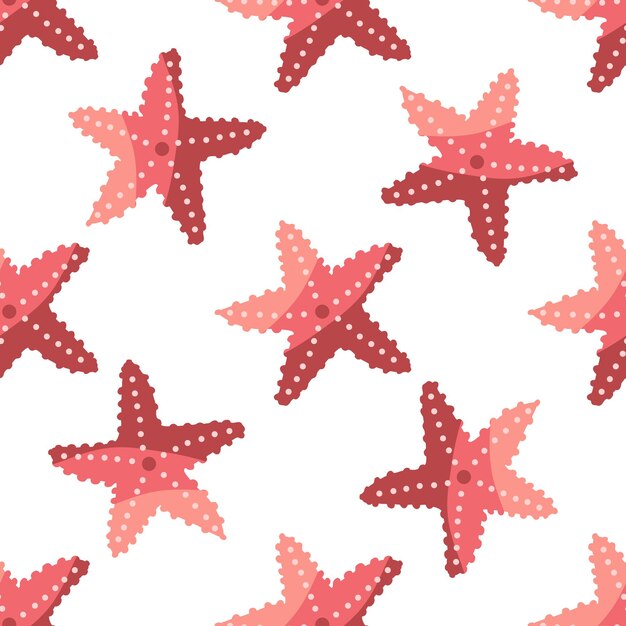 hand drawn colored starfish seamless pattern in flat style ocean aquatic underwater vector