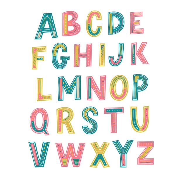 Hand drawn colorful abstract alphabet