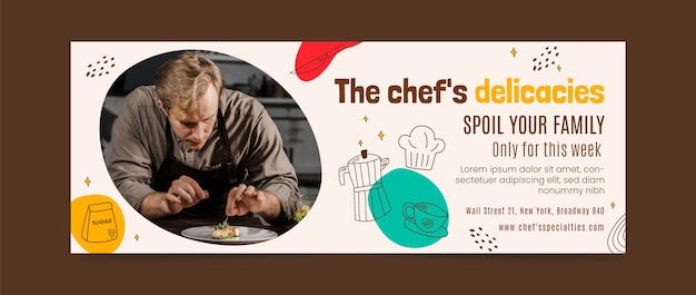 Vettore copertina facebook chef colorato disegnato a mano