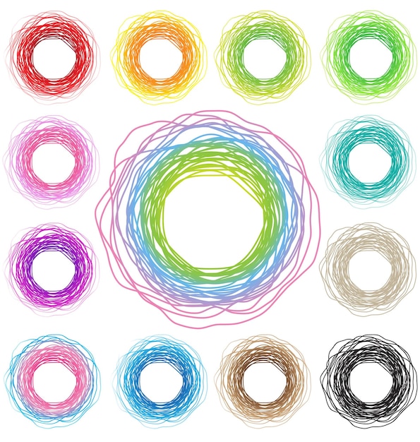 手描きのカラフルな円の抽象的なセット