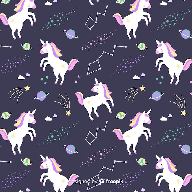 Hand drawn colorful cute unicorn pattern