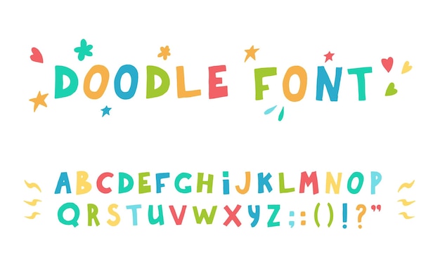 Hand drawn colorful doodle font