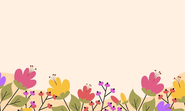 Vector hand drawn colorful flowers background with pastel color. cute floral background with copy spaces.