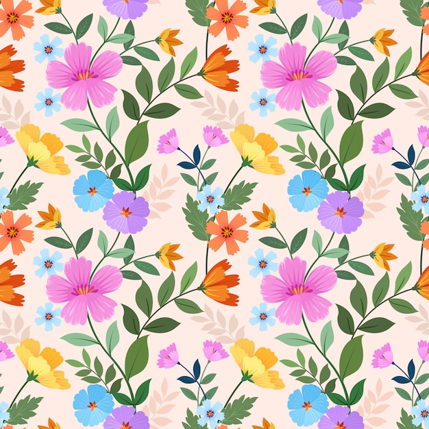 Hand drawn colorful flowers seamless pattern.