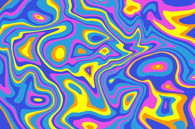 Hand drawn colorful groovy psychedelic background