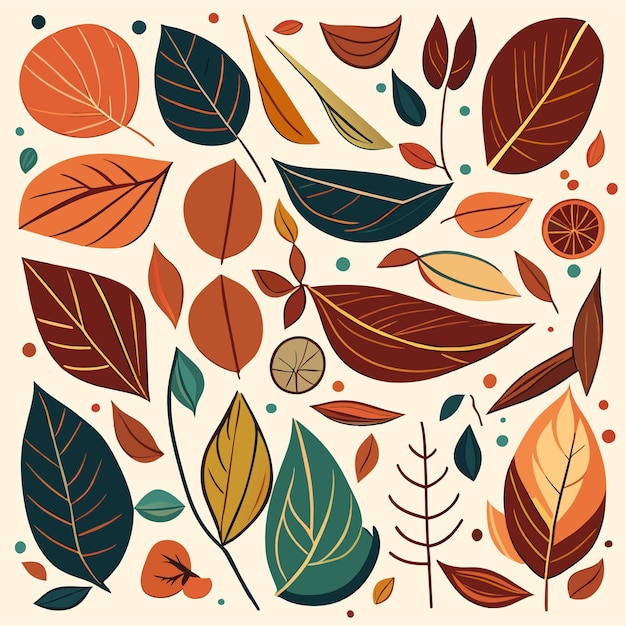 Hand drawn colorful leaves collection
