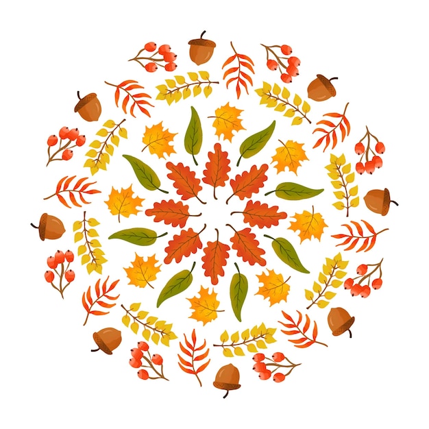 ベクトル 手描きの紅葉曼荼羅図