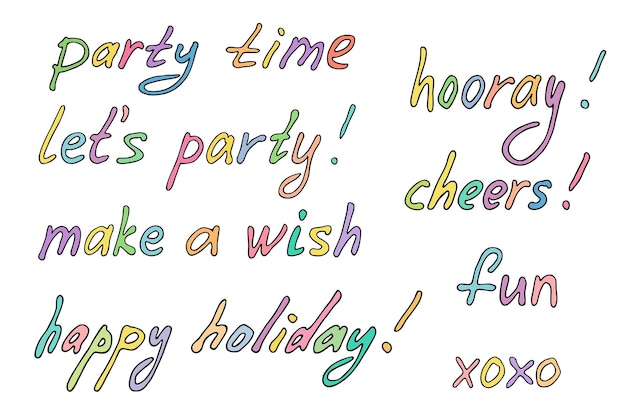 Hand drawn colorful lettering Cute party doodle Holiday clipart