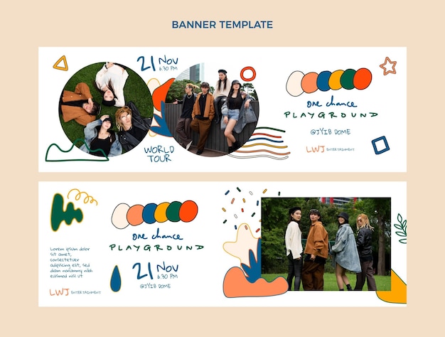 Vector hand drawn colorful music festival horizontal banners