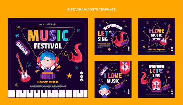 Festival musicale colorato disegnato a mano ig