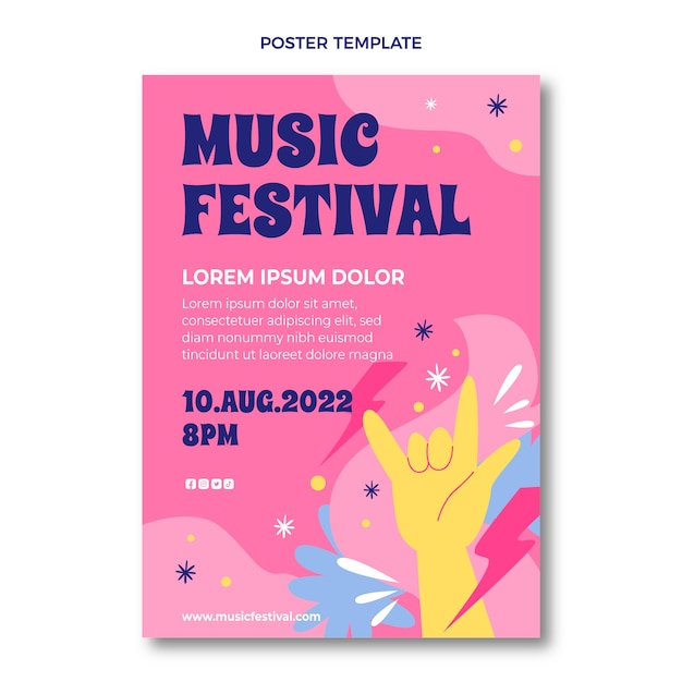 Vettore modello di manifesto del festival musicale colorato disegnato a mano