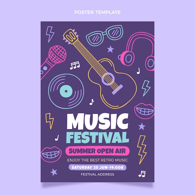 Vector hand drawn colorful music festival poster