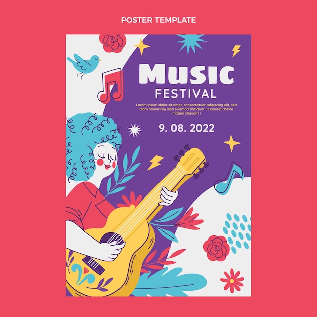 手描きのカラフルな音楽祭のポスター