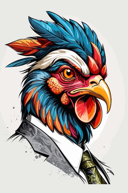 Vector hand drawn colorful rooster head vector illustration