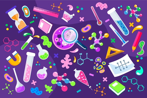 Vector hand drawn colorful science education background