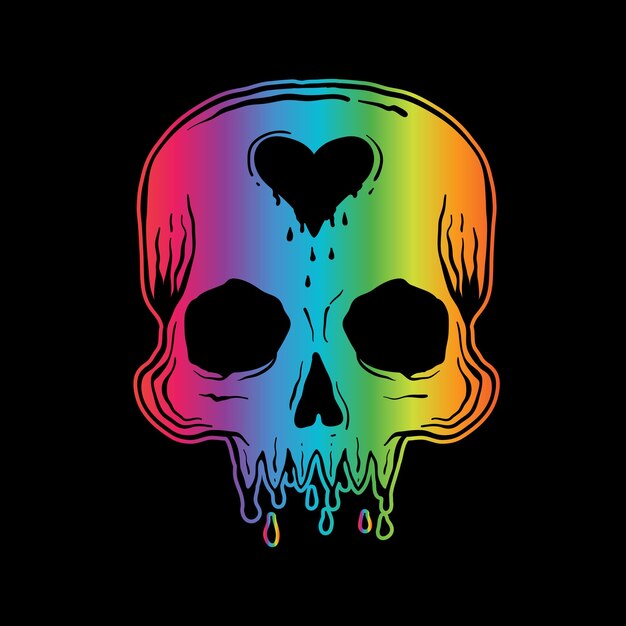 Hand drawn colorful skull on black background premium vector