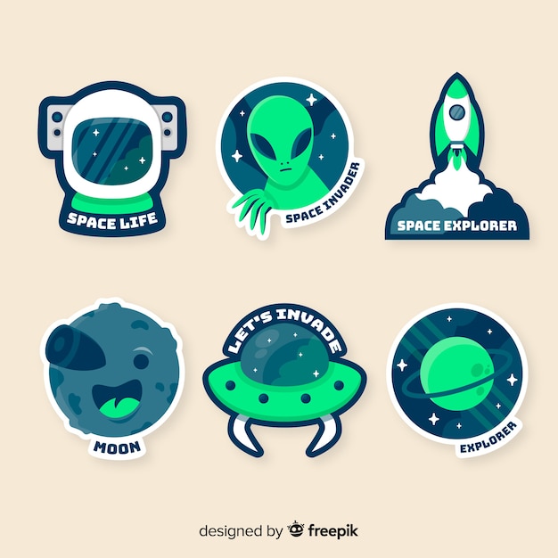 Hand drawn colorful space sticker pack