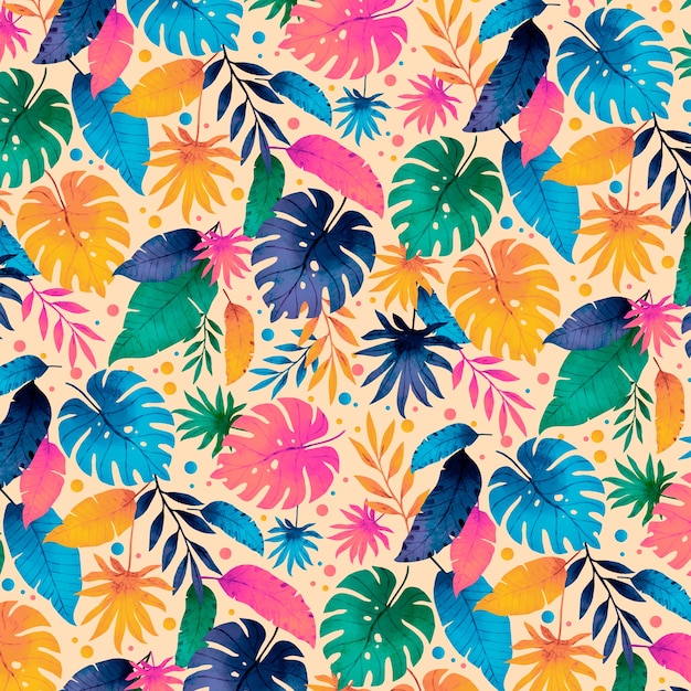 Hand drawn colorful tropical floral pattern