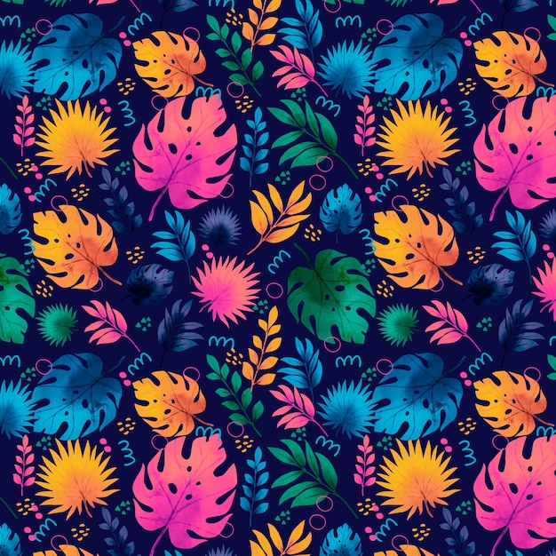 Hand drawn colorful tropical floral pattern