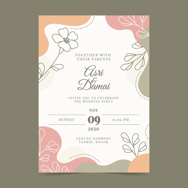 Hand drawn colorful wedding invitation