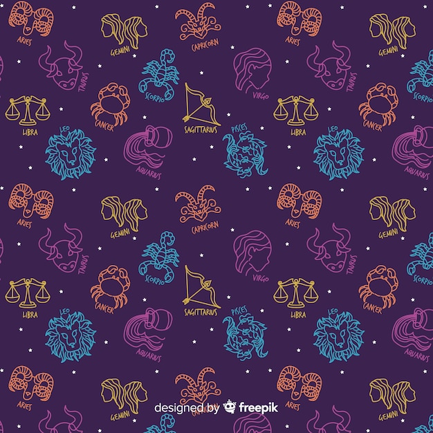 Hand drawn colorful zodiac pattern