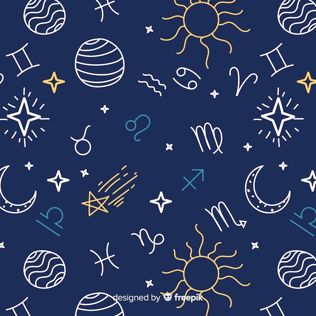 Hand drawn colorful zodiac pattern