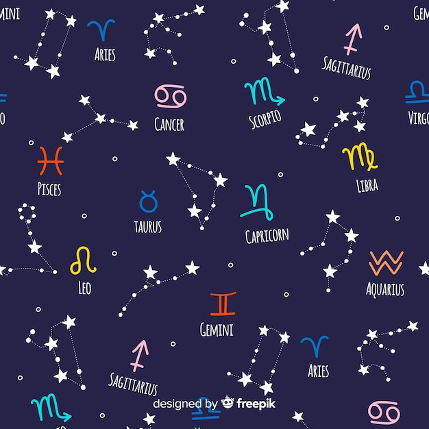 Vector hand drawn colorful zodiac pattern