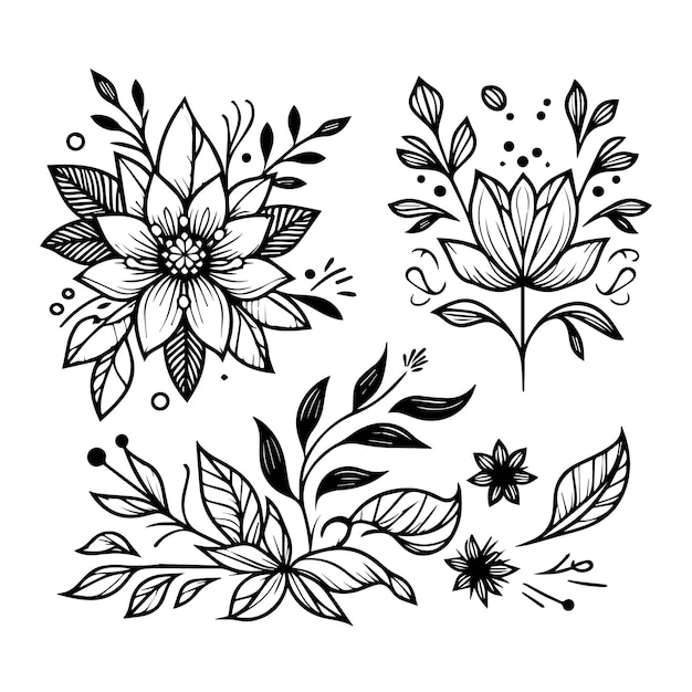 Disegnato a mano pagina da colorare linea di fiori illustrazione artistica su sfondo bianco