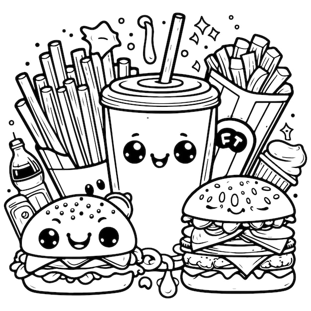 Hand Drawn Coloring page food item American Coloring page illustration