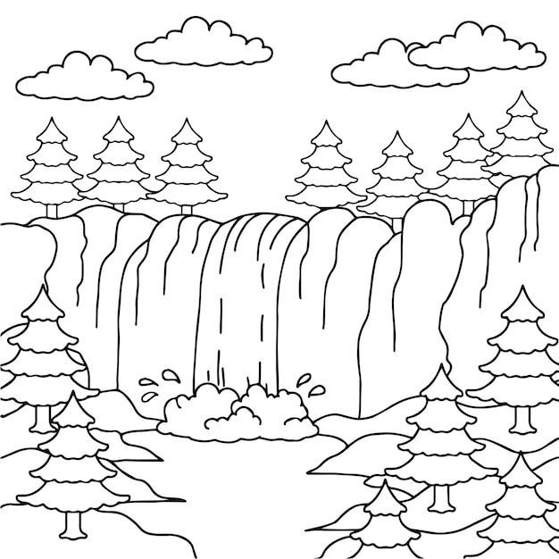 Vector hand drawn coloring page nature landscape