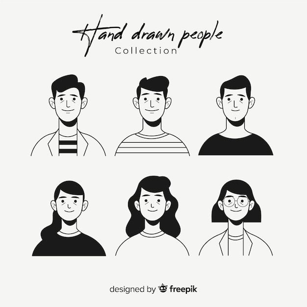 Collezione di avatar incolore persone disegnate a mano