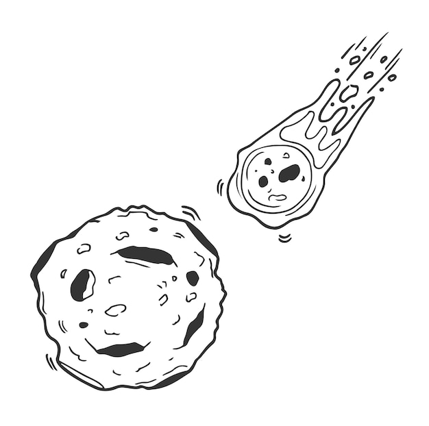 Икона кометы, нарисованная вручную в стиле doodle Икона векторной кометы для веб-дизайна, изолированная на белом