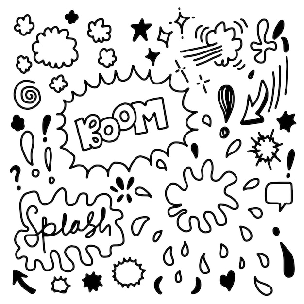 Hand drawn comic doodles on white background