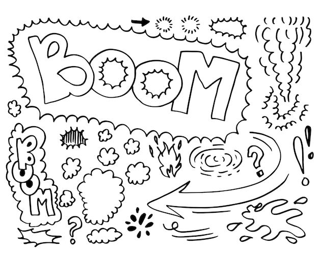 Hand drawn comic doodles on white background